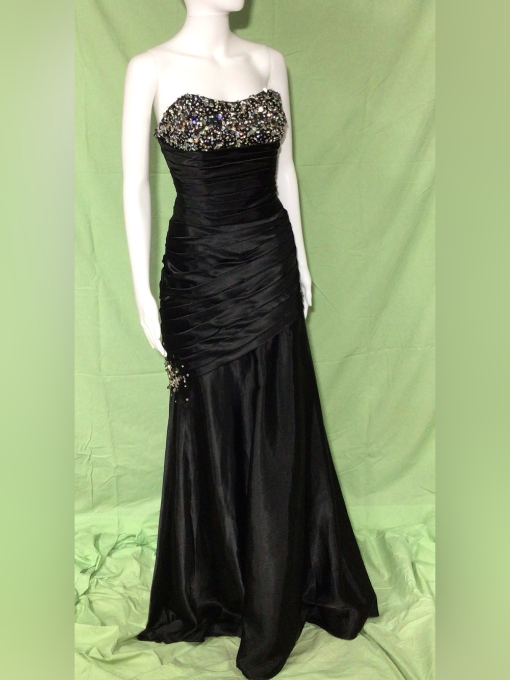 Mori Lee Black Strapless Jeweled Satin Mermaid Prom Dress